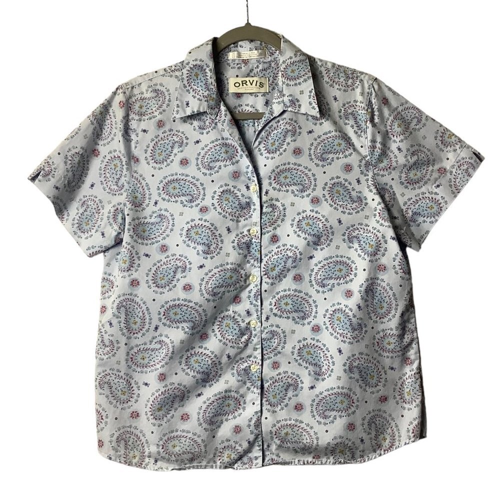 ORVIS Wrinkle Free Button Front Shirt Women Size 12 Paisley Pattern100% Cotton